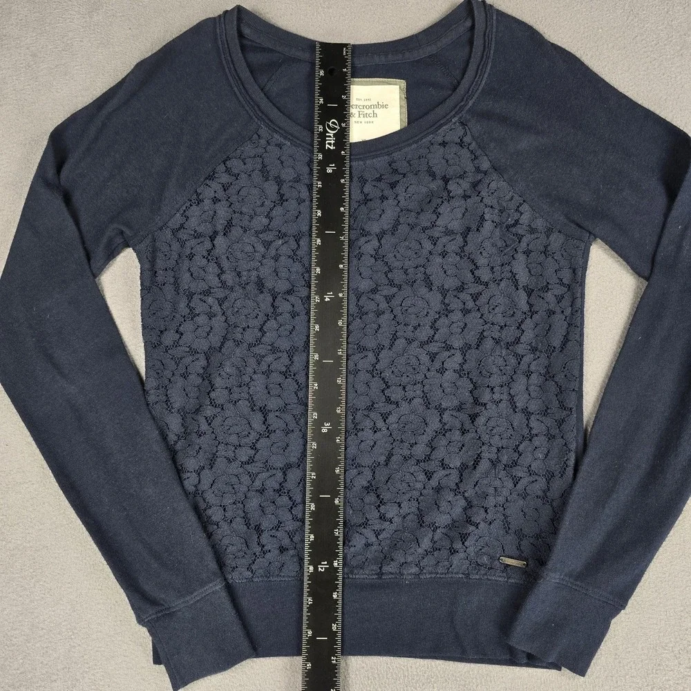 Vtg Y2K Abercrombie & Fitch Shirt Women‎ XS Navy Lace Raglan Pullover Floral - Picture 5 of 11